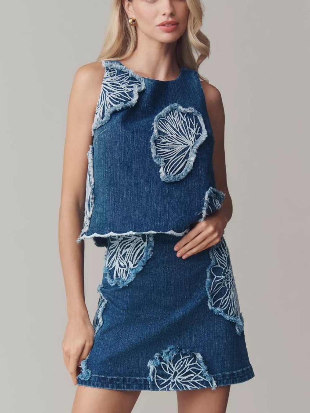 anthropologie Maeve Embroidered Denim Mini Skirt +TOP Maeve S new with tag blue